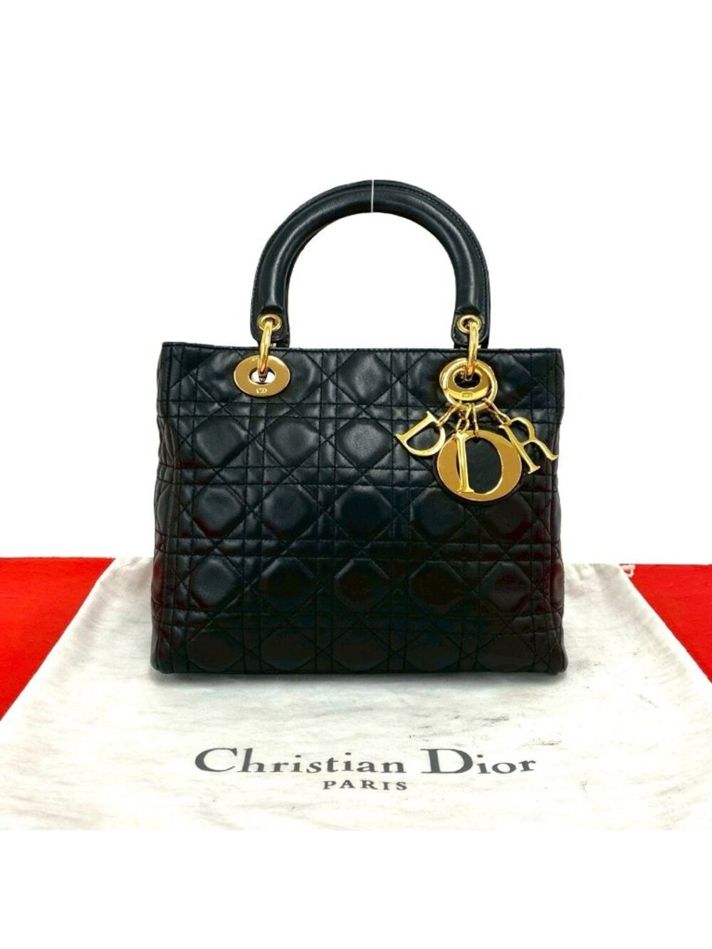 Dior Lady Cannage Lambskin Leather Handbag Mini Tote Black